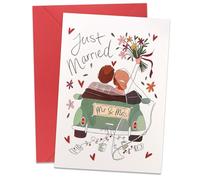 Just Married Wedding Card, Retro Mr & Mrs Car Congratulations Card, for Wedding Day, Newlywed Gift, Engagement Party, for Bride and Groom