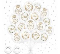 Just Married Wedding Decorations Ballon - 30 PC Green Gold Just Married Diamond Mr Mrs Floral Wreath Ballons Team Bride Balloon for Bridal Shower Wedding HenNight Party HenDo Decor