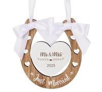 Just Married Wedding Horseshoe Wooden with Heart, White,Wood,Mr & Mrs Wedding Gifts Bride and Groom Horse Shoe