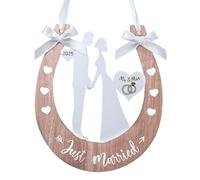 Just Married Wedding Horseshoe Wooden with New Couples, Mr & Mrs Wedding Gifts Bride and Groom Horse Shoe