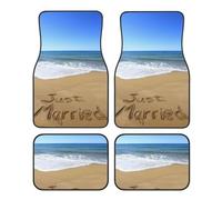 Just Married Written On Golden Sandy Beach Landscape Four piece car Floor mat Set, Including Front and Rear Carpet Floor mats, Compatible with All Vehicle Accessories