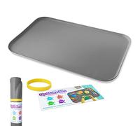 Just Messin' Silicone Art Mat for Crafts, Resin, Paint, Slime & Jewelry-making, Multipurpose Table Protector with Raised Sides to Contain Mess, Non-slip Heat Resistant, 16”x26” Mat with .6" Edge, Gray