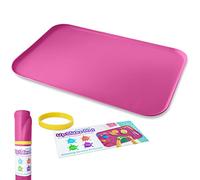 Just Messin' Upsides Mat, Silicone Craft Mat with Raised Sides to Contain Mess, Oversized 16”x26” Mat with High .6" Edge, Table Protector for Resin, Paint, Slime, Beads & Lego, Heat-Resistant (Pink)
