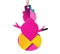 Just Modern Pink And Yellow Wooden Tree Ornaments Snowman Shape 2 PCS, Vintage Hanging Holiday Decorations, Souvenir Holiday Decor