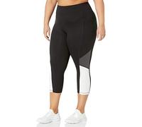 Just My Size Women's Active Pieced Stretch Capri Pants, Black/Granite Heather/White, 3X