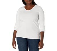 Just My Size Women's Plus Size Vneck Long Sleeve Tee, White, 2X