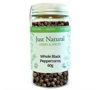 Just Natural Herbs Organic Black Peppercorns (Glass Jar) 50g