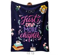 Just One More Chapter Blanket 50x60 inches - Cute Flannel Throw for Book Lovers, Women, Girls - Pink & Purple Reading Blanket Gift with Book & Tea Design