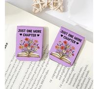 JUST ONE More Chapter - Magnetic Leather Bookmark with Flower, Leather Magnetic Bookmarks for Women, Magnetic Bookmark Holder, Christmas Birthday Gifts for Book Lovers (S1(Purple))