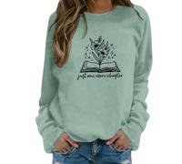 Just One More Chapter Sweatshirt Womens Cute Flower Book Graphic Book Lover Shirts Reading Librarian Long Sleeve Tops