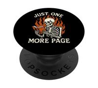 Just One More Page Skeleton Reading Flames Book Lover PopSockets Adhesive PopGrip