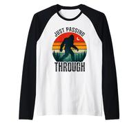 Just Passing Through Bigfoot Funny Retro Sasquatch Raglan Baseball Tee