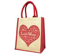 Just Perfect Bags Wine Carrier Bag 6 Bottles with Removable Dividers - Reusable Bottle Tote for Wine, Beer, Champagne - Strong Shopping Bag - Red Love Wine Heart