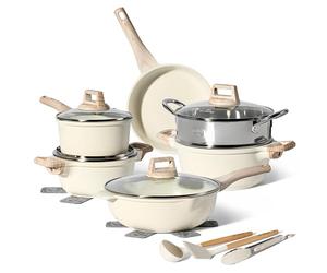 JUST Perfect Induction Cookware and Non-Stick Frying Pans 15 Pi-s Cooking Pots 24 cm, 18 cm, Induction Frying Pans 24.5 cm Deep Pan with Lid 24 cm Saucepans for Induction Included Spatula