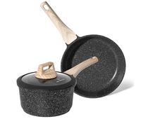 Just Perfecto Frying Pan Set 20 cm + 18 cm Saucepan with Lid, Induction Compatible Cooking Set, Non-Stick Coating PFAS and PFOA Free, High Quality Aluminium, Thermo-Insulated Handle