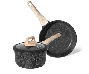 Just Perfecto Frying Pan Set 20 cm + 18 cm Saucepan with Lid, Induction Compatible Cooking Set, Non-Stick Coating PFAS and PFOA Free, High Quality Aluminium, Thermo-Insulated Handle