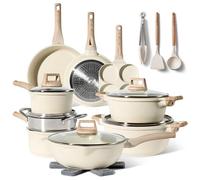JUST PERFECTO Pots and Pans Set Non Stick, Induction Hob Pan Set, Saucepan Set, Non Stick Frying Pan Set with Lid, Stock Pot, Deep Frying Pan, Pots and Pans Set Granite Cookware Set (21 Pcs Biege)