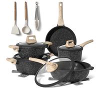 Just Perfecto Pots and Pans Sets Non Stick, Induction Hob Pan, Saucepan Set, Non Stick Frying Pan Set with Lid Stock Pot, Deep Frying Pan, Pots and Pans Set Granite Cookware Set of 14 pcs Granite Grey