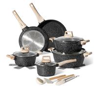 Just Perfecto Pots and Pans Sets Non Stick, Induction Hob Pan Set of 15 pcs, Saucepan Set, Non Stick Frying Pan Set with Lid Stock Pot, Deep Frying Pan, Pots and Pans Set Hob Granite Cookware Set