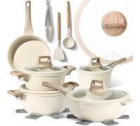 Just Perfecto Pots and Pans Sets Non Stick, Induction Hob Pan Set, Saucepan Set, Non Stick Frying Pan Set with lid Stock Pot, Deep Frying Pan, Pots and Pans Set Granite Cookware Set of14 pcs Biege