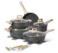 Just Perfecto pots and Pans Sets Non Stick, Induction hob pan Set, Saucepan Set, Non Stick Frying pan Set with lid Stock Pot, deep Frying pan, pots and Pans Set Granite cookware Set (Black)