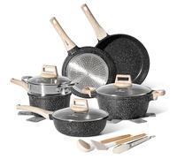 Just Perfecto Pots and Pans Sets Non Stick, Induction Hob Pan Set, Saucepan Set Non Stick Frying Pan Set with Lid Stock Pot, Deep Frying Pan Pots Set for Induction Hob Granite Cookware Set of 14pcs