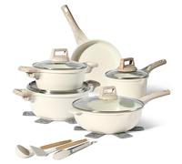 Just Perfecto pots and Pans Sets Non Stick, Induction hob pan Set, Saucepan Set, Non Stick Frying pan Set with lid Stock Pot, deep Frying pan, pots and Pans Set Granite cookware Set (Biege)