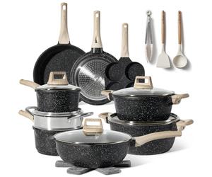Just Perfecto pots and Pans Sets Non Stick, Induction hob pan Set, Saucepan Set, Non Stick Frying pan Set with lid Stock Pot, deep Frying pan, pots and Pans Set Granite cookware Set (21 Pcs Black)