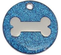 Just Pets Quality Enamel Blue Glitter Dog Tag, Dog Bone Design, Personalised, Engraved Free