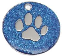 Just Pets Quality Enamel Blue Glitter Dog Tag, Dog Paw Design, Personalised, Engraved Free