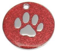 Just Pets Quality Enamel Red Glitter Dog Tag, Dog Paw Design, Personalised, Engraved Free