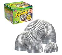 Just Play 03143 Assorted Slinky 3-Pack Original Brand Fidget Pack: 1 Giant, 1 Classic, and 1 Junior Walking Metal Spring Toy, Multicolor, S