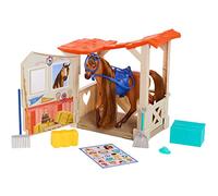 Just Play DreamWorks Spirit Riding Free Horse Figure 17 cm and Horse Stable Set with Hay, Shovel, Rake, Saddle, Bridle, Brush, Saddle Box and Sticker Sheet, from 3 Years