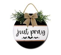Just Pray Sign Front Door Porch Decorations, Round Rustic Wood Hanging Sign for Farmhouse Porch Outdoor Home Holiday Front Door Sign Decor