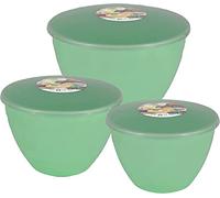 Just Pudding Basins 3 Larger Bowl Sizes and Lids in 1 Set, 1x 1.5pt (850ml), 1x 2 pint (1.14lt), 1x 3 pint (1.71lt) Green