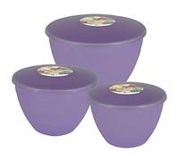 Just Pudding Basins 3 Larger Food Safe Plastic Bowl Sizes and Lids in 1 Set, 1x 1.5pt (850ml), 1x 2 pint (1.14lt), 1x 3 pint (1.71lt) Lilac
