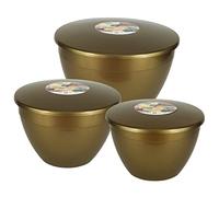 Just Pudding Basins 3 Plastic Steamer Bowls Larger Sizes and Lids in 1 Set, 1x 1.5pt (850ml), 1x 2 pint (1.14lt), 1x 3 pint (1.71lt) Gold