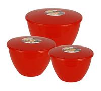 Just Pudding Basins 3 Red Larger Pudding Basin Steaming Bowl Sizes and Lids in 1 Set, 1x 1.5pt (850ml), 1x 2 Pint (1.14lt), 1x 3pt (1.71lt)