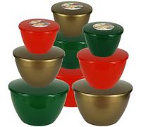 Just Pudding Basins 9 Christmas Pudding Basins and Lids Sizes 1, 2 and 3 Pints in 3 Festive Colours Red, Xmas Green and Gold