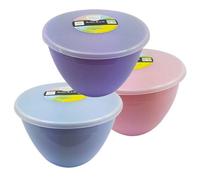 Just Pudding Basins Pastel Collection Steamed Dessert Bowls, Reusable Kitchen Moulds with Clip On Lids for Cooking, Lilac, Sky Blue, Rose Pink, 1.5 Pint 850ml 3 Pack