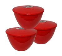 Just Pudding Basins Pack of 3 Plastic Red Pudding Basins 3 Pint Large Size Food Safe Steaming Bowls Red Bowl and Lid 1.7lt