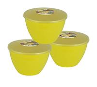 Just Pudding Basins Pastel Colours 2 Pint 1.14 Litre Basin and Clear Lid Pack of 3 Plastic Steaming Bowls (Yellow)