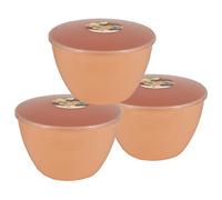 Just Pudding Basins Pastel Peach Coloured Plastic Pudding Basin and Clear Lid 3 pint 1.7 litre 3 Pack