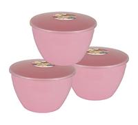 Just Pudding Basins Pastel Rose Pink Plastic Steam Pudding Basin and Clear Lid 3 pint 1.7 litre 3 Pack