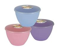 Just Pudding Basins Pastel Summer Colours Collection 1 each of Lilac, Sky Blue and Rose Pink Steam Pudding Basin and Clear Lid 3 Pack (1.5 pint 850ml)