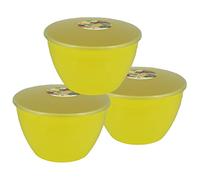 Just Pudding Basins Pastel Yellow Plastic Pudding Basin and Clear Lid 3 pint 1.7 litre 3 Pack