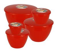 Just Pudding Basins Plastic Steaming Bowls with Lids, Set of 5 Red Nesting Basins for Christmas Puddings, Reusable Microwave Safe Baking Moulds