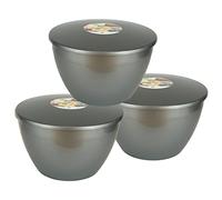 Just Pudding Basins Silver Coloured Plastic Pudding Basins Large Size 3 Pint Food Safe Steaming Bowls with Matching Lid 1.7lt Pack of 3