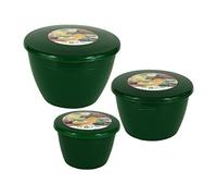 Just Pudding Basins Steam Bowl Set with Lids, Reusable Microwaveable Dessert Moulds for Christmas Puddings, Food Grade Plastic Containers, Assorted 1/4 1/2 1 Pint, Emerald