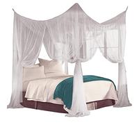 Just Relax Four Corner Post Elegant Mosquito Net Bed Canopy Set, White, Full/Queen/King